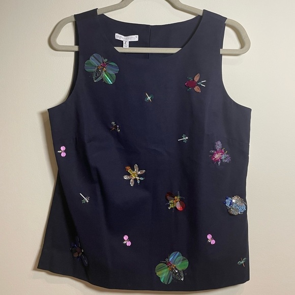 RSVP Talbots Faille Sequin Beaded Jewel Insect Top Size 6 NWT - Picture 4 of 9